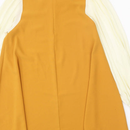 Mina UK Womens Orange Polyester Shift Size 8 Round Neck Zip