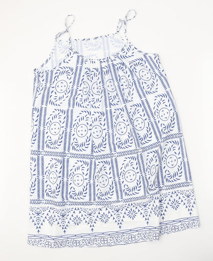 Preworn Womens White Geometric Polyester Trapeze & Swing One Size Scoop Neck Pullover