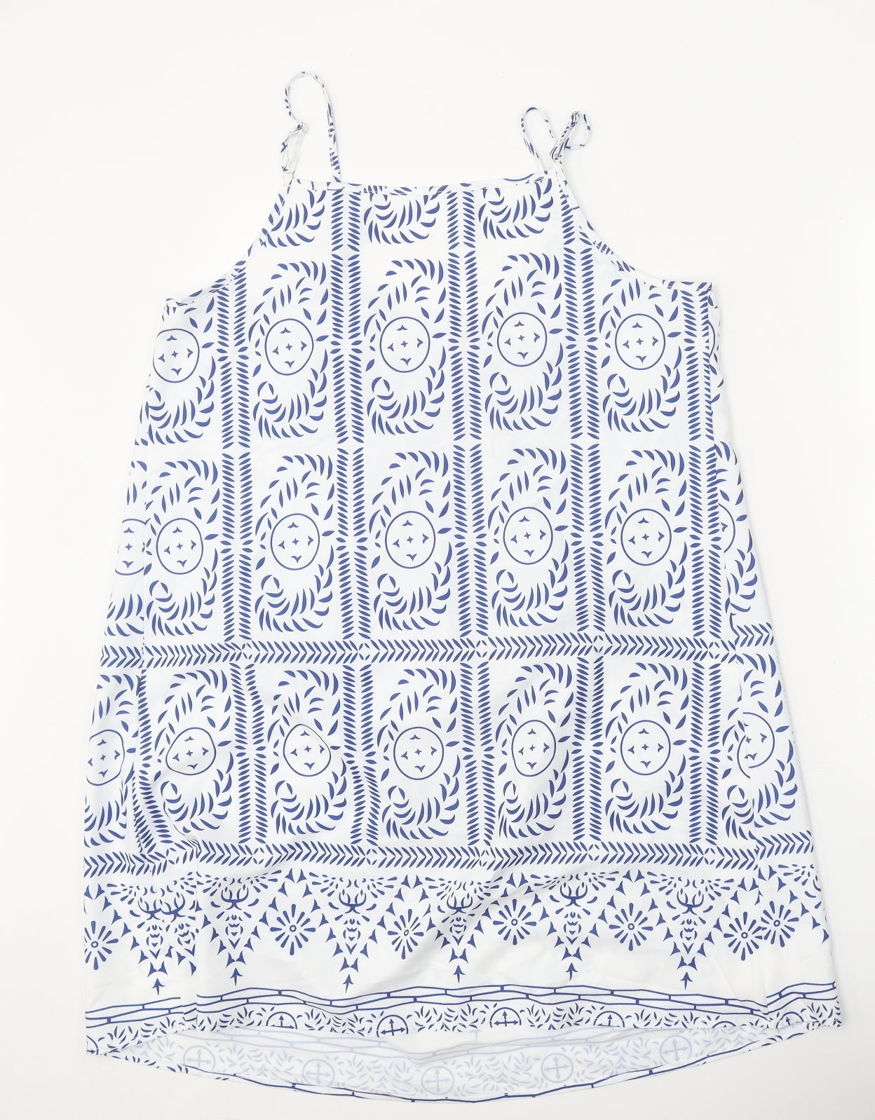 Preworn Womens White Geometric Polyester Trapeze & Swing One Size Scoop Neck Pullover