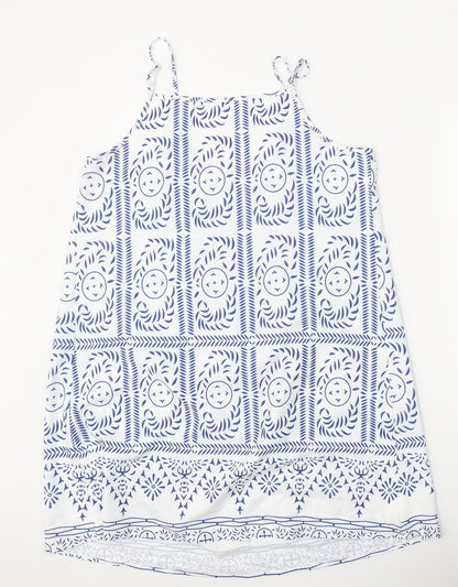 Preworn Womens White Geometric Polyester Trapeze & Swing One Size Scoop Neck Pullover