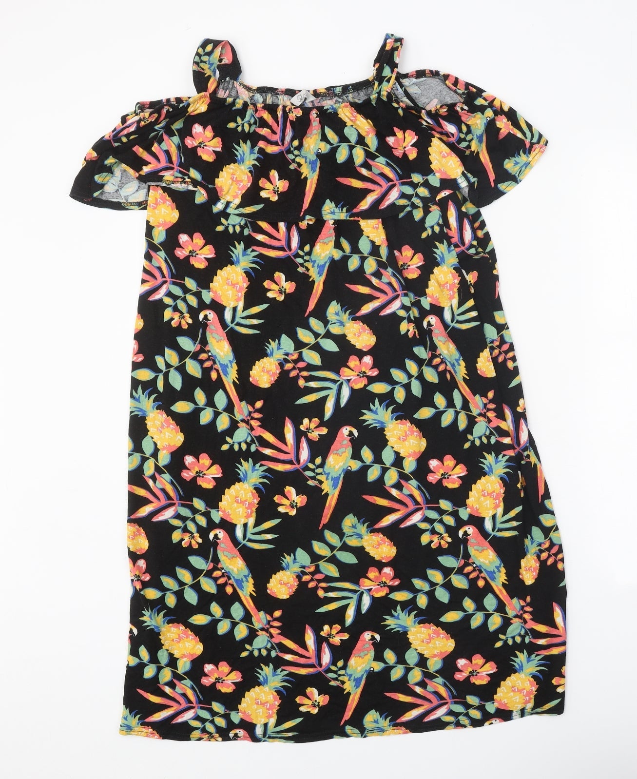 Peacocks Womens Black Geometric Polyester A-Line One Size Square Neck Pullover