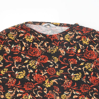 EWM Womens Black Geometric 100% Cotton Basic T-Shirt Size 14 Round Neck