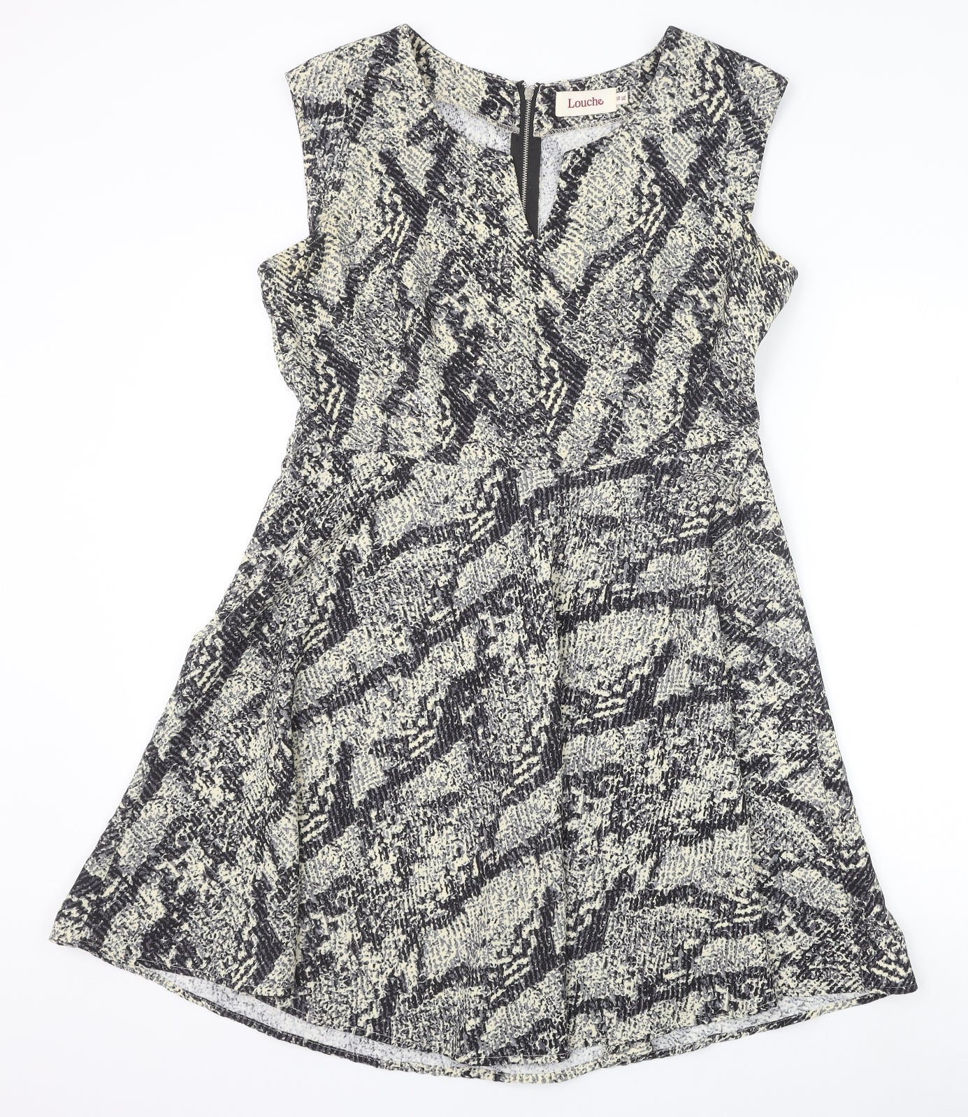Louche Womens Black Animal Print Polyester Trapeze & Swing Size 16 V-Neck Zip - Snakeskin Pattern