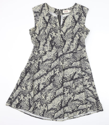 Louche Womens Black Animal Print Polyester Trapeze & Swing Size 16 V-Neck Zip - Snakeskin Pattern