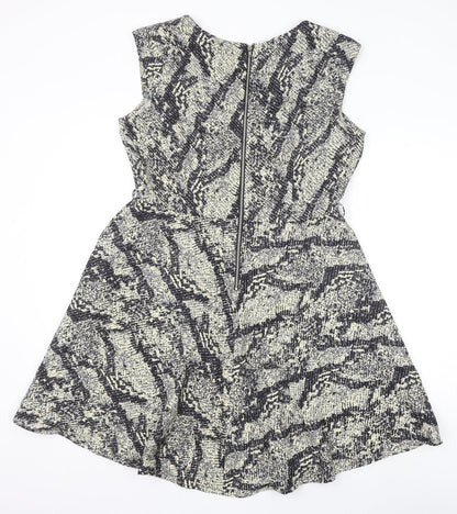 Louche Womens Black Animal Print Polyester Trapeze & Swing Size 16 V-Neck Zip - Snakeskin Pattern