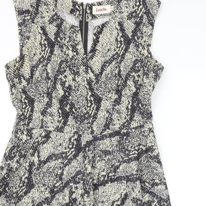 Louche Womens Black Animal Print Polyester Trapeze & Swing Size 16 V-Neck Zip - Snakeskin Pattern