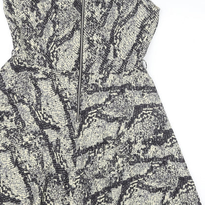 Louche Womens Black Animal Print Polyester Trapeze & Swing Size 16 V-Neck Zip - Snakeskin Pattern