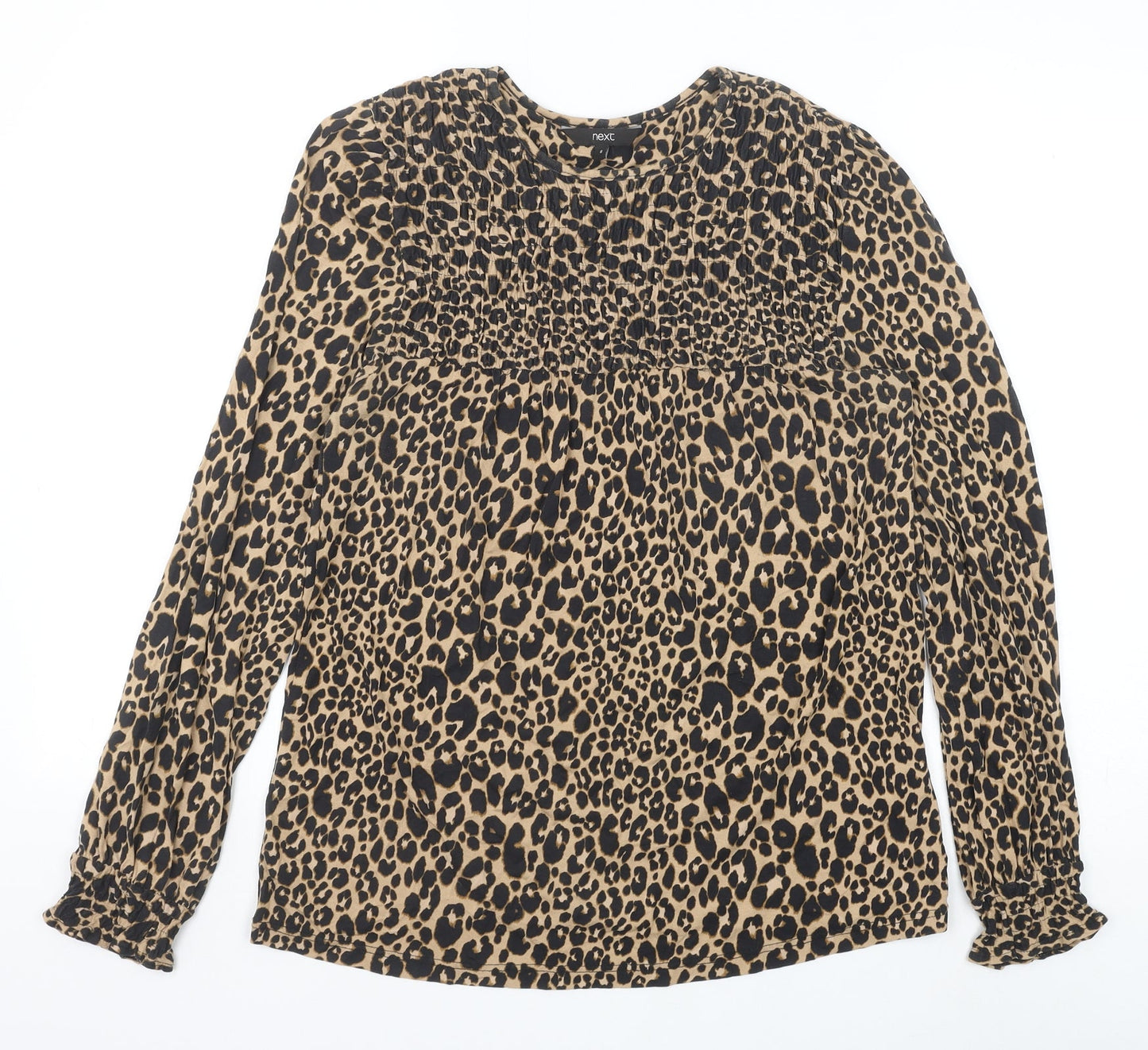 NEXT Womens Black Animal Print Viscose Basic Blouse Size 8 Scoop Neck - Leopard Print