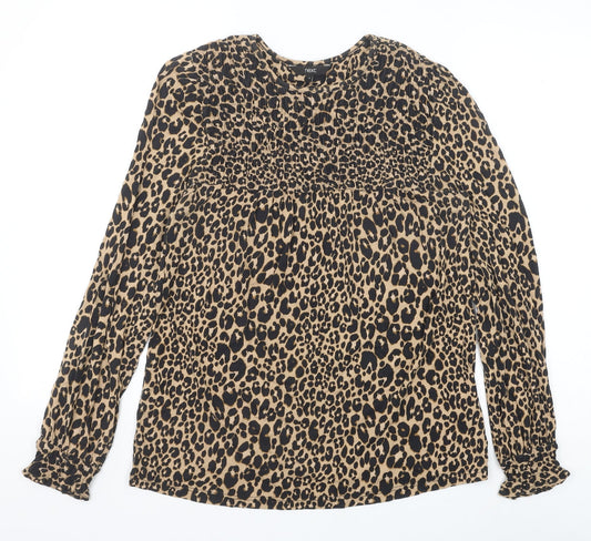 NEXT Womens Black Animal Print Viscose Basic Blouse Size 8 Scoop Neck - Leopard Print