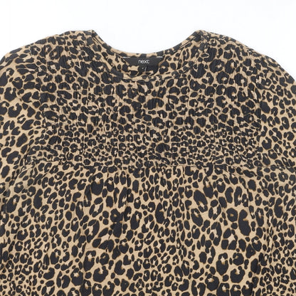 NEXT Womens Black Animal Print Viscose Basic Blouse Size 8 Scoop Neck - Leopard Print