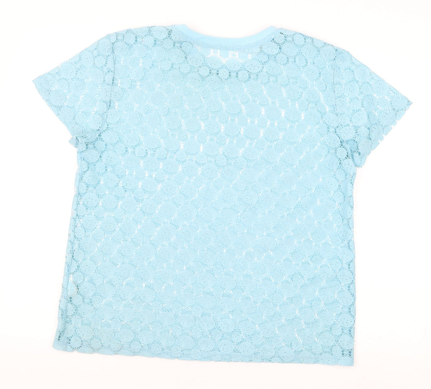 Primark Womens Blue Geometric Polyester Basic T-Shirt Size 10 Round Neck