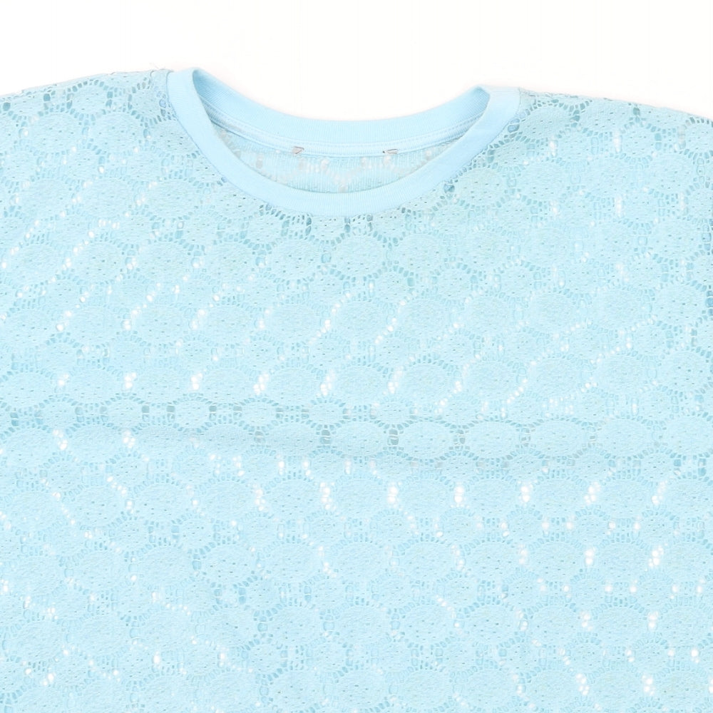 Primark Womens Blue Geometric Polyester Basic T-Shirt Size 10 Round Neck