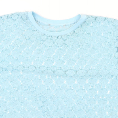 Primark Womens Blue Geometric Polyester Basic T-Shirt Size 10 Round Neck