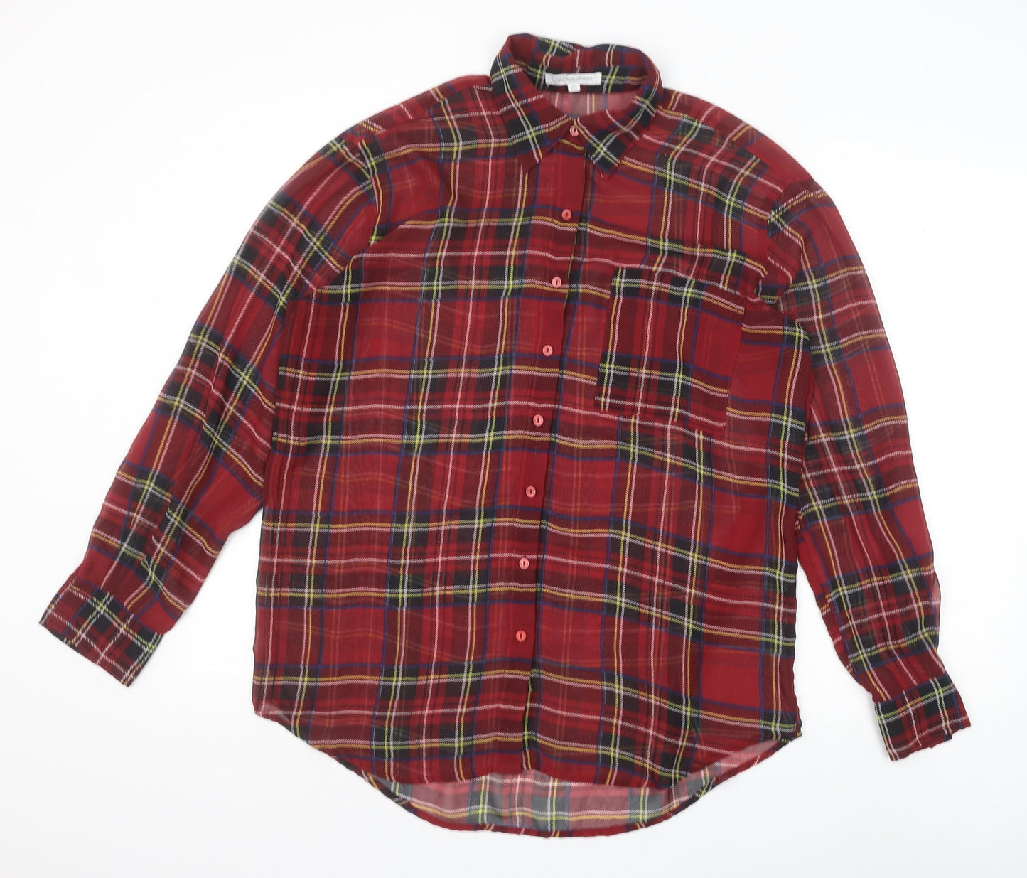 Glamorous Womens Red Plaid Polyester Basic Button-Up Size XS Collared