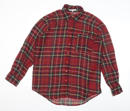 Glamorous Womens Red Plaid Polyester Basic Button-Up Size XS Collared