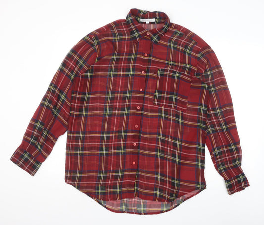 Glamorous Womens Red Plaid Polyester Basic Button-Up Size XS Collared