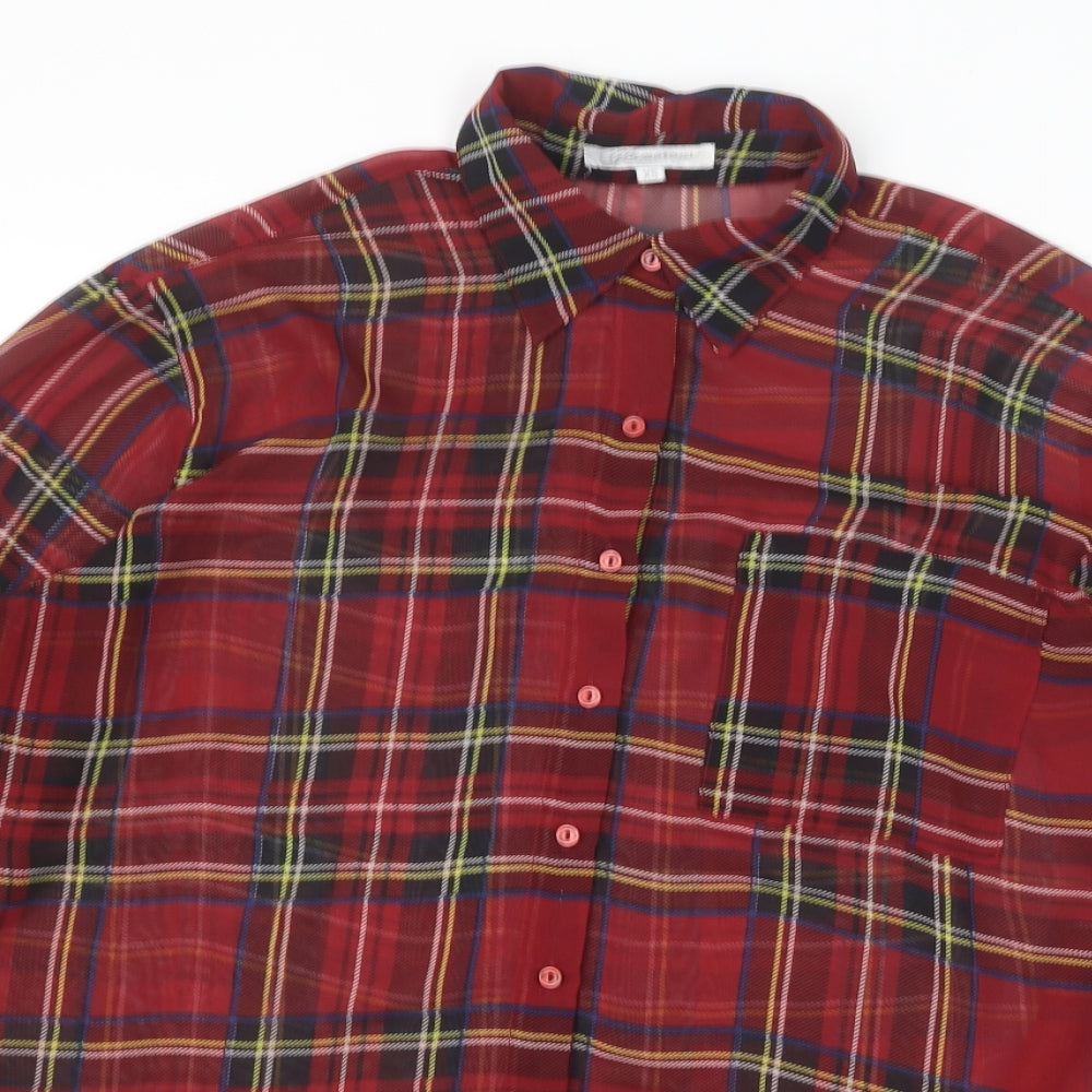 Glamorous Womens Red Plaid Polyester Basic Button-Up Size XS Collared