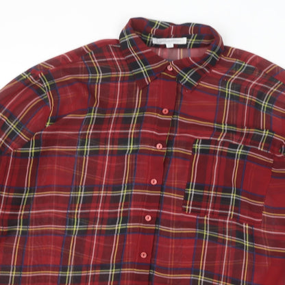 Glamorous Womens Red Plaid Polyester Basic Button-Up Size XS Collared