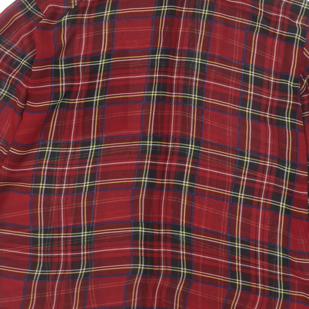 Glamorous Womens Red Plaid Polyester Basic Button-Up Size XS Collared