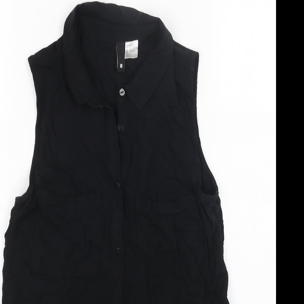 Womens UK Size 8 H&M Black Basic Button-Up