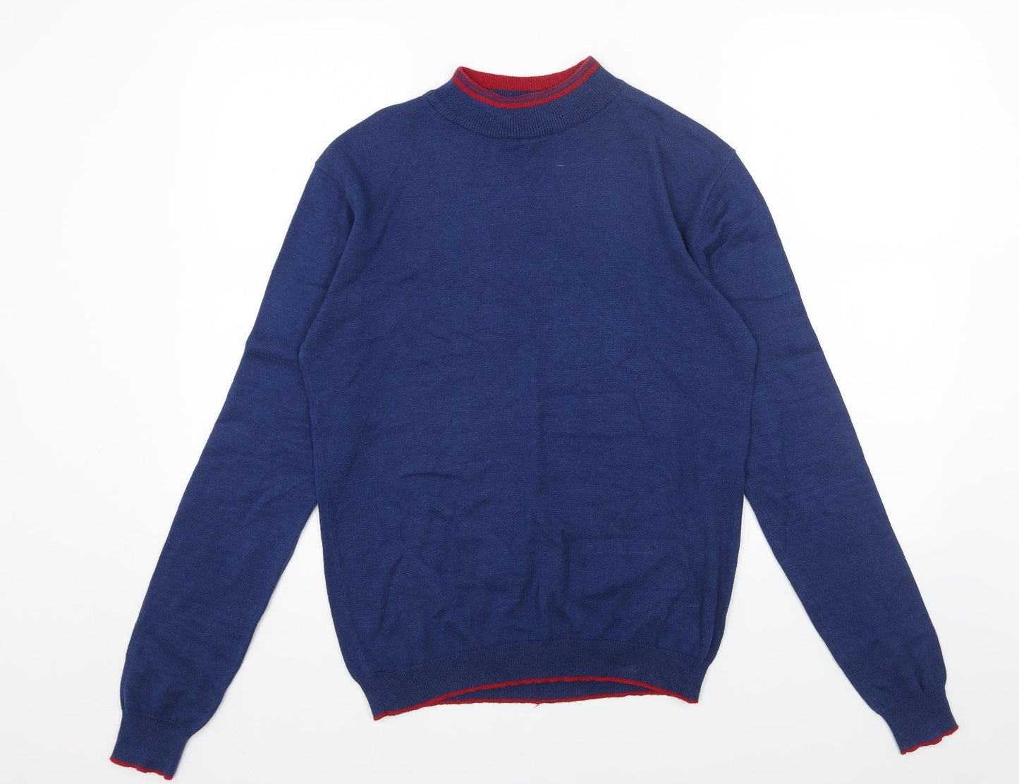POP Mens Blue Mock Neck Acrylic Pullover Jumper Size M Long Sleeve