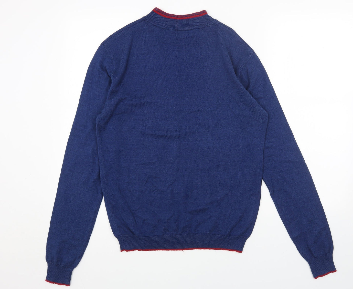 POP Mens Blue Mock Neck Acrylic Pullover Jumper Size M Long Sleeve