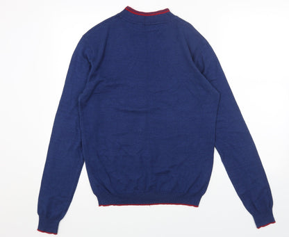 POP Mens Blue Mock Neck Acrylic Pullover Jumper Size M Long Sleeve