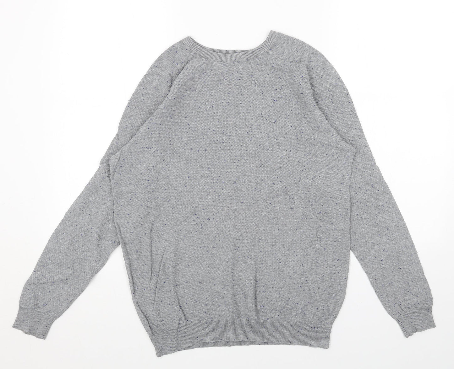 Zara Mens Grey Round Neck Cotton Pullover Jumper Size M Long Sleeve