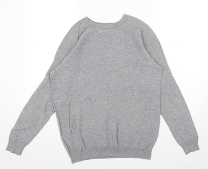 Zara Mens Grey Round Neck Cotton Pullover Jumper Size M Long Sleeve