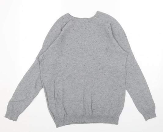 Zara Mens Grey Round Neck Cotton Pullover Jumper Size M Long Sleeve