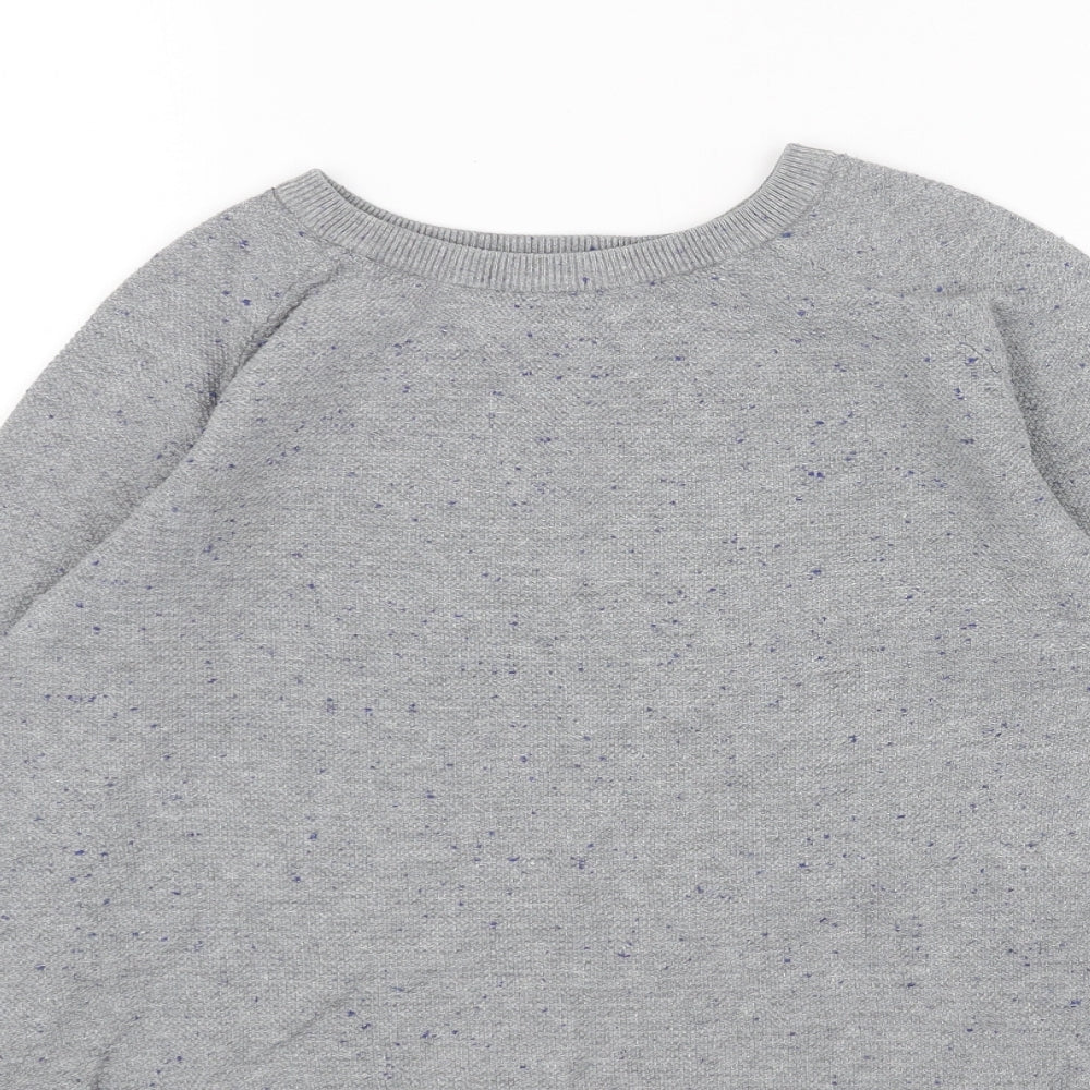 Zara Mens Grey Round Neck Cotton Pullover Jumper Size M Long Sleeve