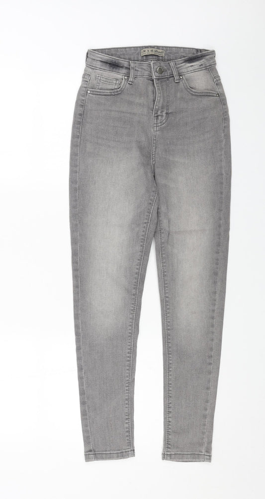 Denim & Co. Womens Grey Cotton Skinny Jeans Size 8 L25 in Regular Button