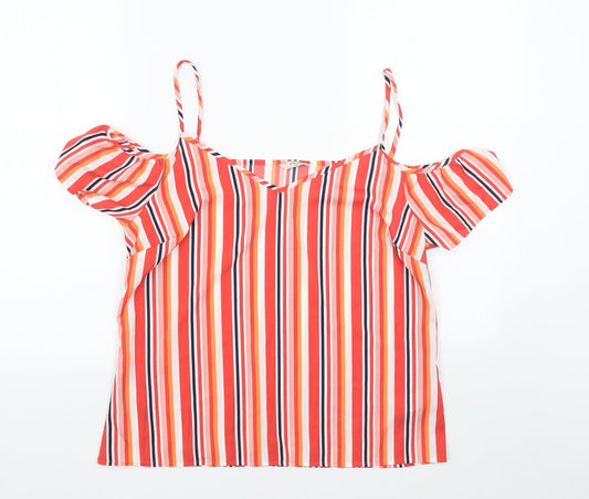 Papaya Womens Red Striped Polyester Basic Blouse Size 12 V-Neck
