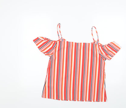 Papaya Womens Red Striped Polyester Basic Blouse Size 12 V-Neck