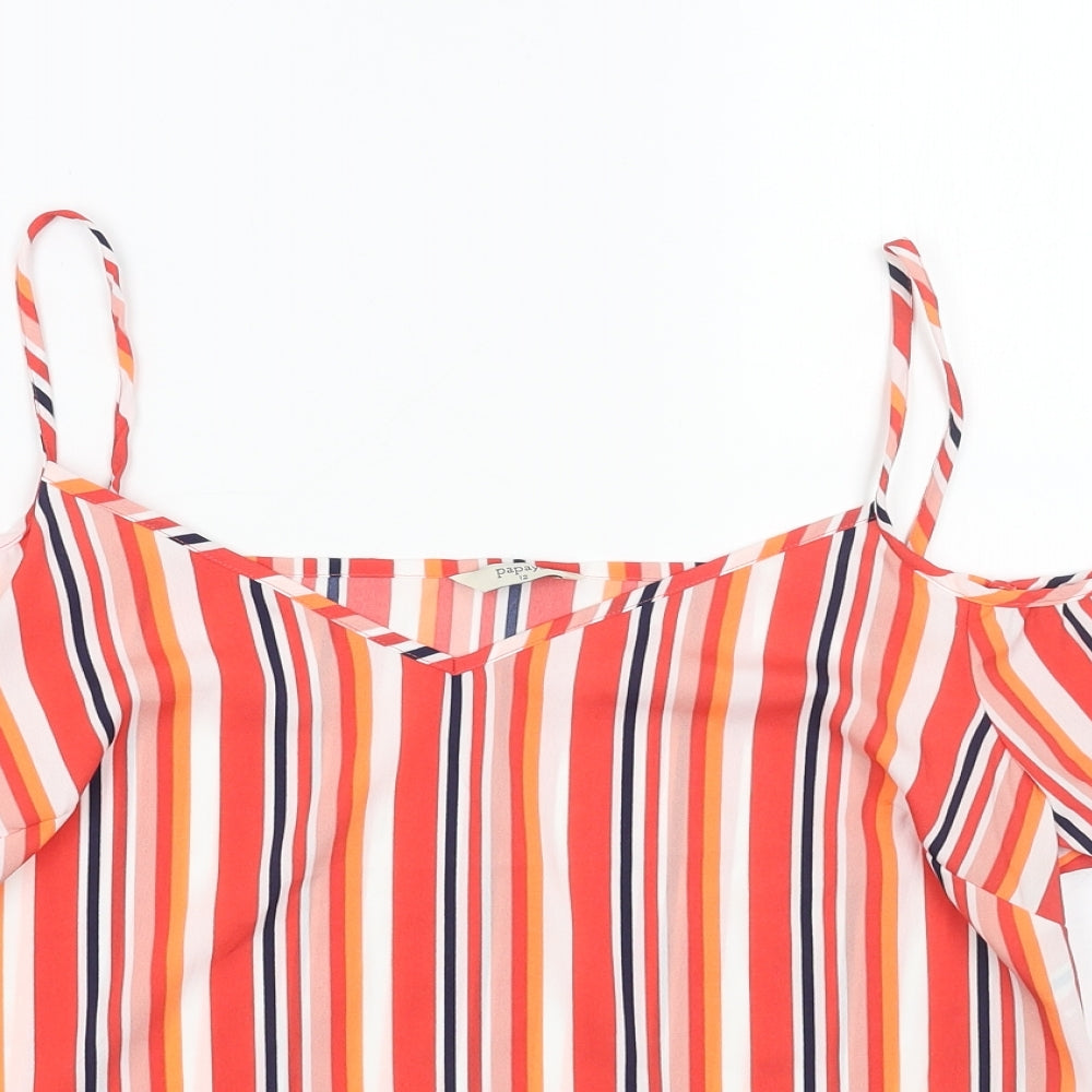 Papaya Womens Red Striped Polyester Basic Blouse Size 12 V-Neck