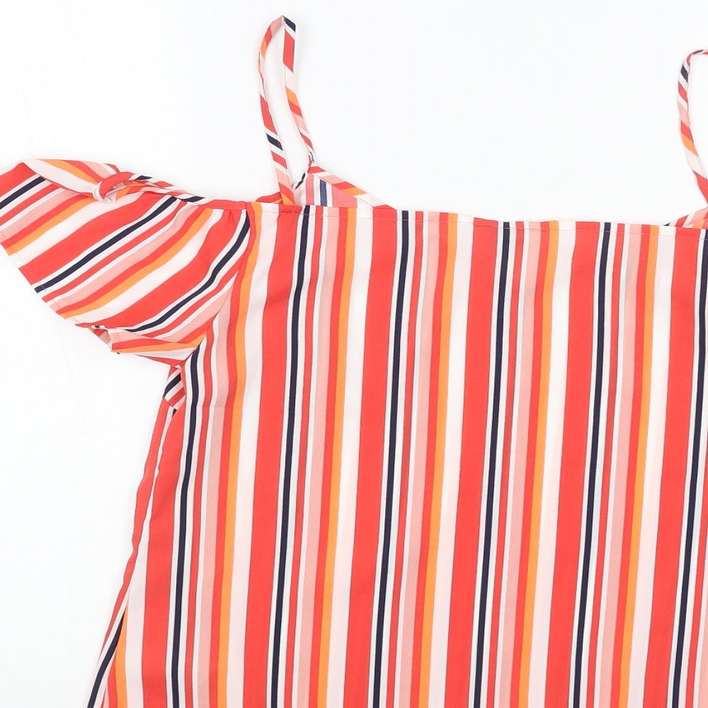 Papaya Womens Red Striped Polyester Basic Blouse Size 12 V-Neck