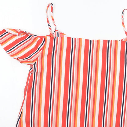 Papaya Womens Red Striped Polyester Basic Blouse Size 12 V-Neck