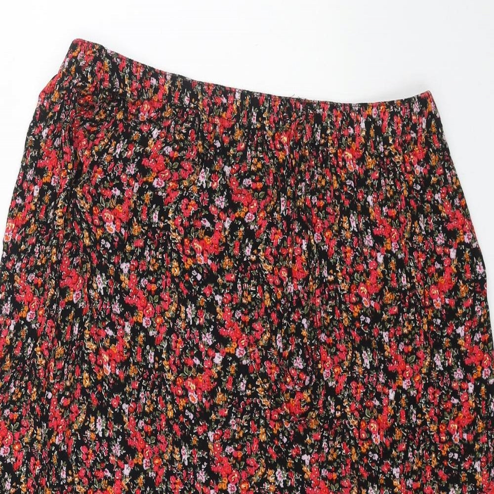 Preworn Womens Red Floral Viscose Swing Skirt Size XL Drawstring