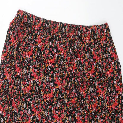 Preworn Womens Red Floral Viscose Swing Skirt Size XL Drawstring
