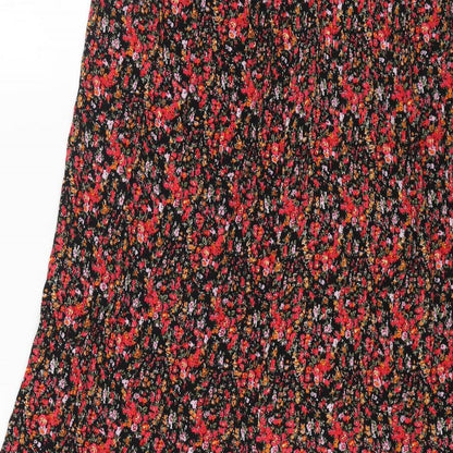 Preworn Womens Red Floral Viscose Swing Skirt Size XL Drawstring