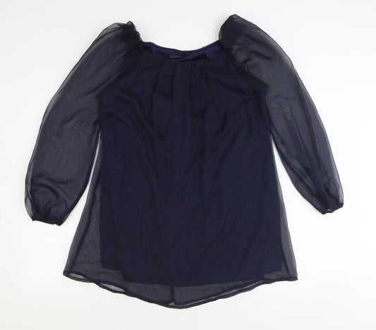 AX Paris Womens Blue Polyester Basic Blouse Size 12 Round Neck