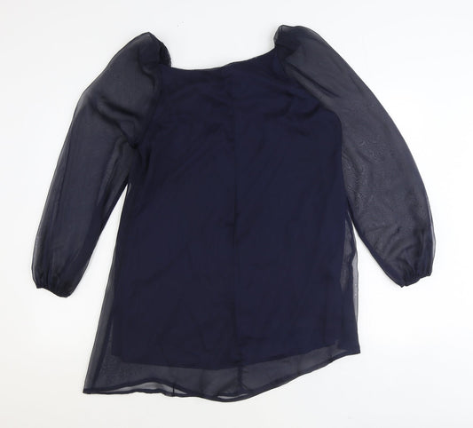 AX Paris Womens Blue Polyester Basic Blouse Size 12 Round Neck