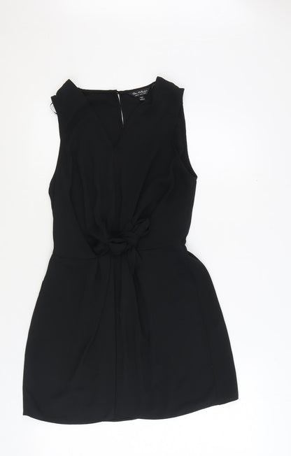 Miss Selfridge Womens Black Polyester Mini Size 14 V-Neck Button