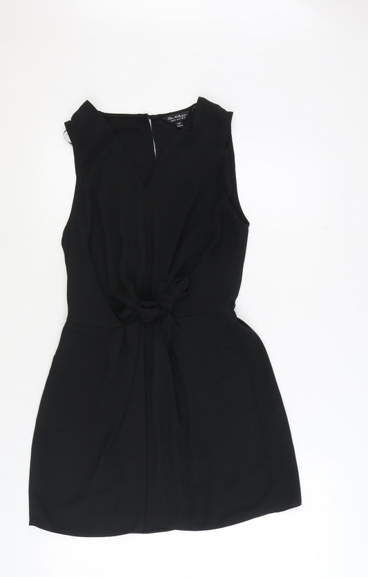 Miss Selfridge Womens Black Polyester Mini Size 14 V-Neck Button