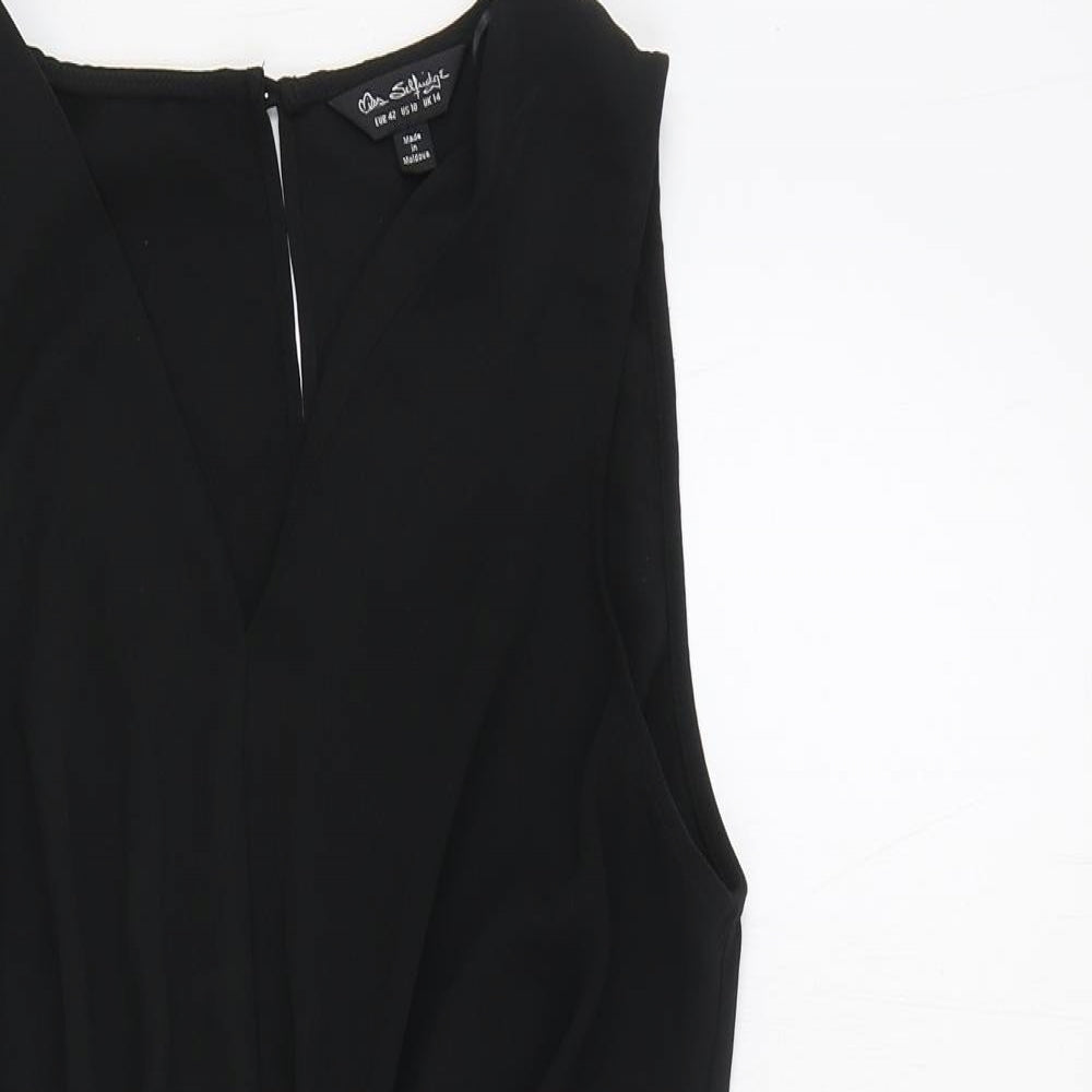 Miss Selfridge Womens Black Polyester Mini Size 14 V-Neck Button