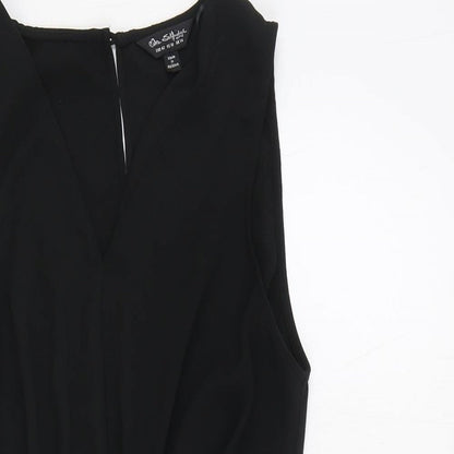 Miss Selfridge Womens Black Polyester Mini Size 14 V-Neck Button