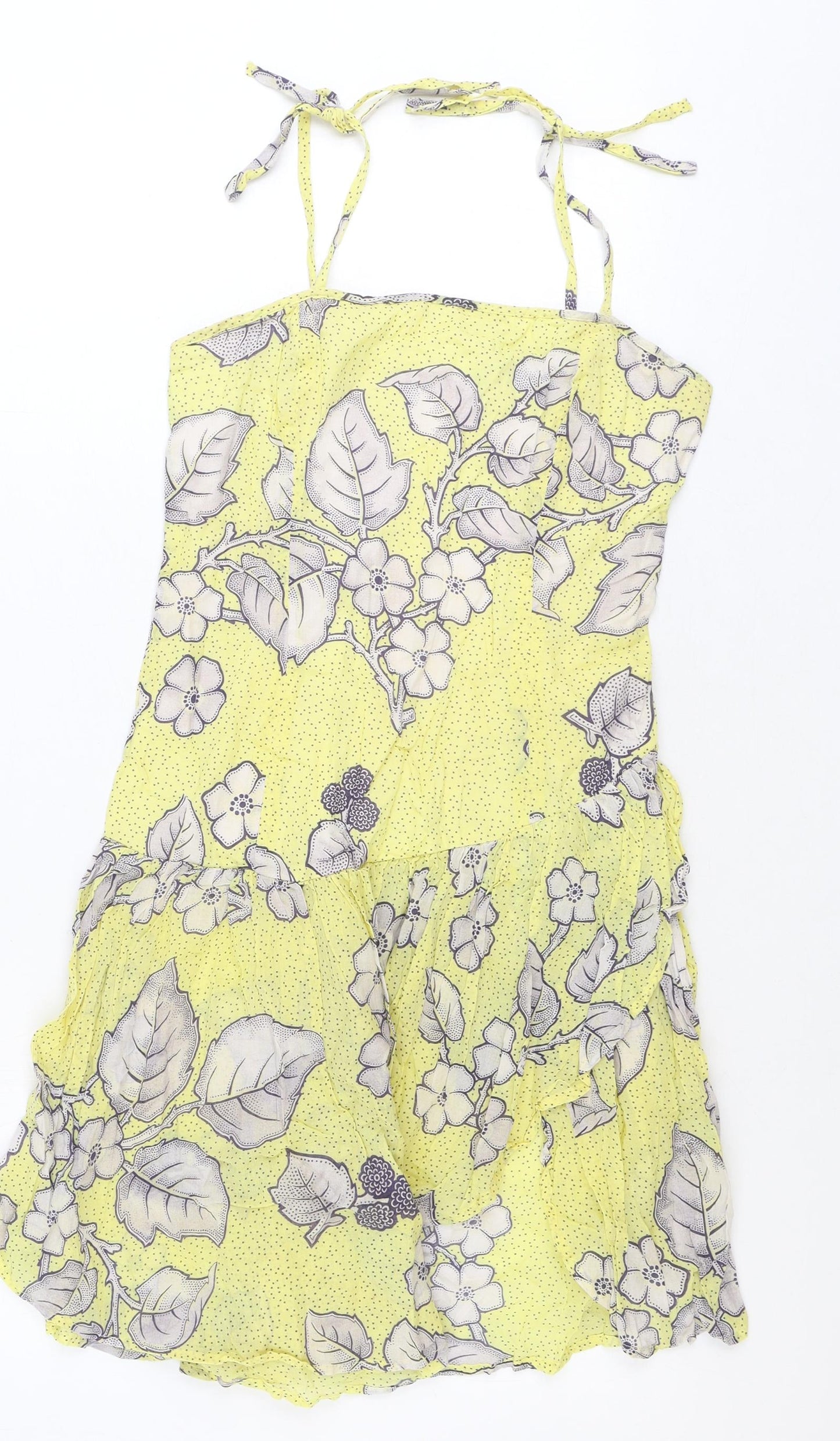 French Connection Womens Yellow Floral 100% Cotton A-Line Size 10 Square Neck