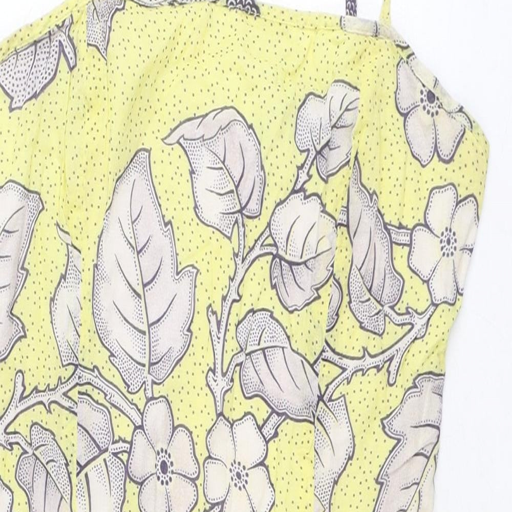 French Connection Womens Yellow Floral 100% Cotton A-Line Size 10 Square Neck