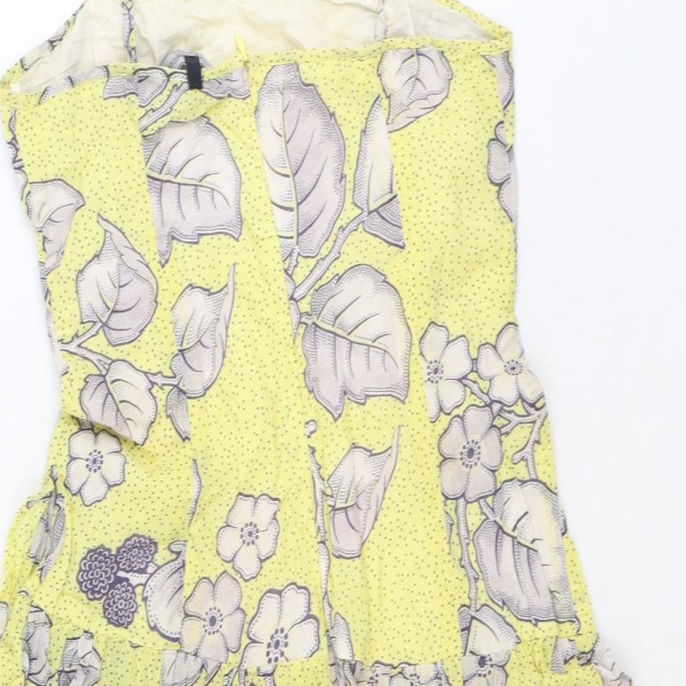 French Connection Womens Yellow Floral 100% Cotton A-Line Size 10 Square Neck