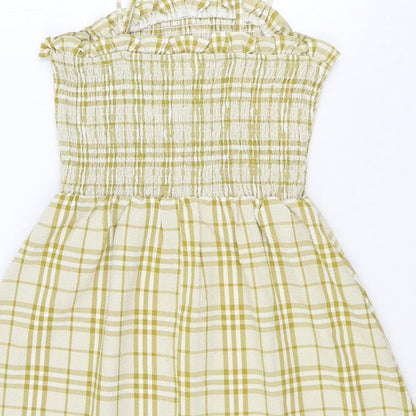 Gilli Womens Yellow Plaid Polyester Fit & Flare Size M Square Neck Pullover